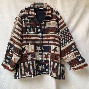 Vintage Keren Hart American Flag Jacket Womens 5X Multi-Color Tassel Fringe